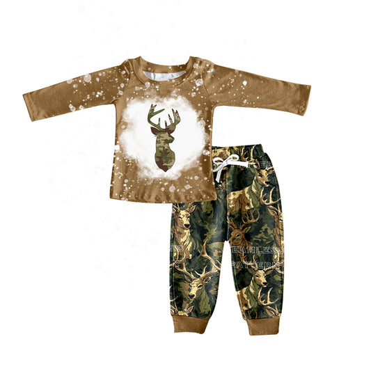 Baby Boys Camo Green Deer Hunting Tee Shirt Pants Clothes Sets preorder(moq 5)