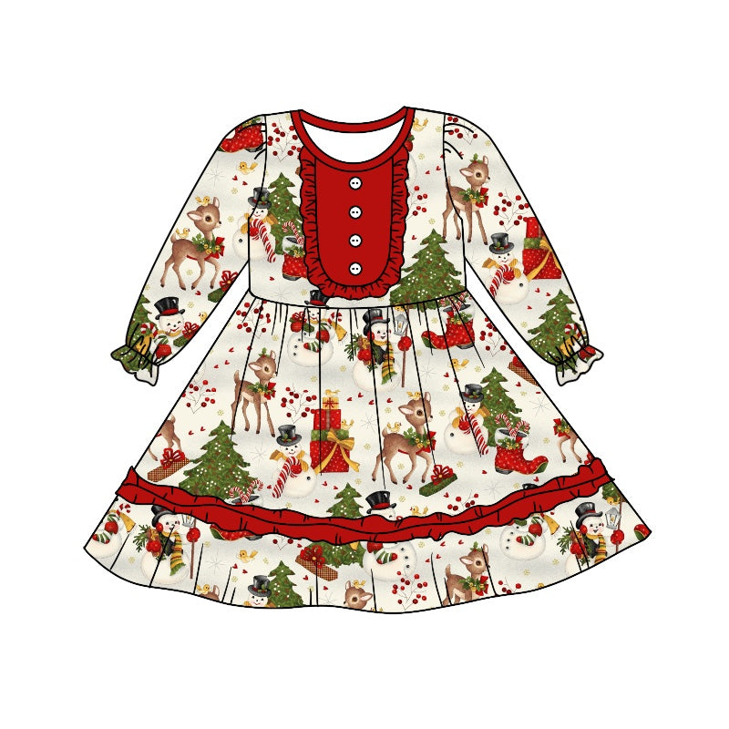 Baby Girls Long Sleeve Christmas Deer Knee Length Dresses preorder(moq 5)