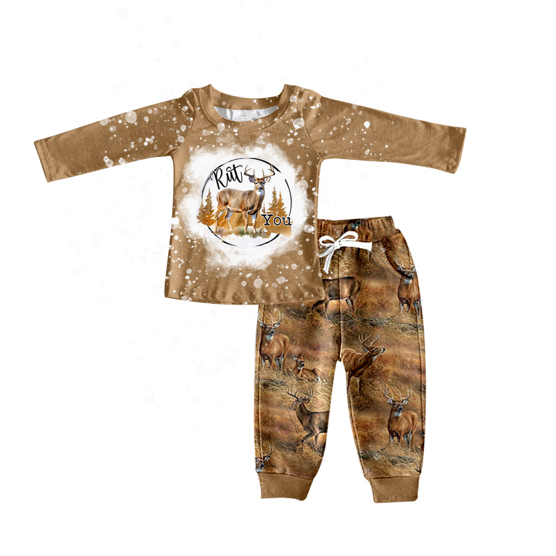 Baby Boys Camo Deer Hunting Tee Shirt Pants Clothes Sets preorder(moq 5)