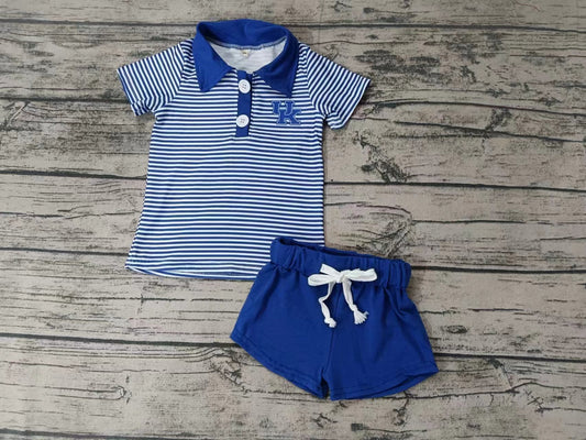 Baby Boys Blue Stripes UK Team Pullover Shirt Shorts Clothing Sets preorder(moq 5)