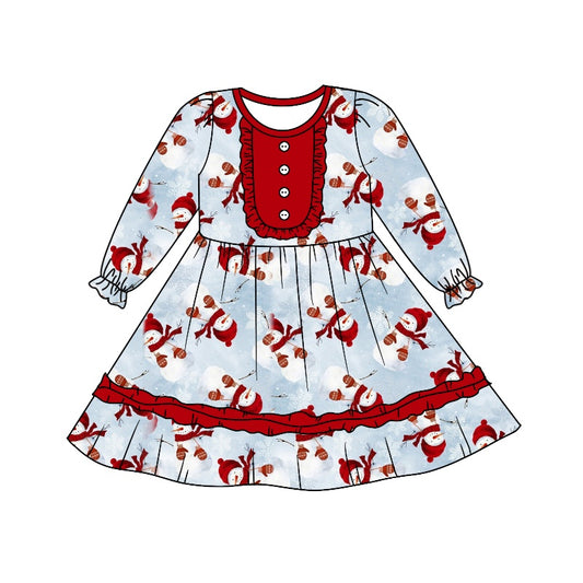 Baby Girls Long Sleeve Snowman Knee Length Dresses preorder(moq 5)