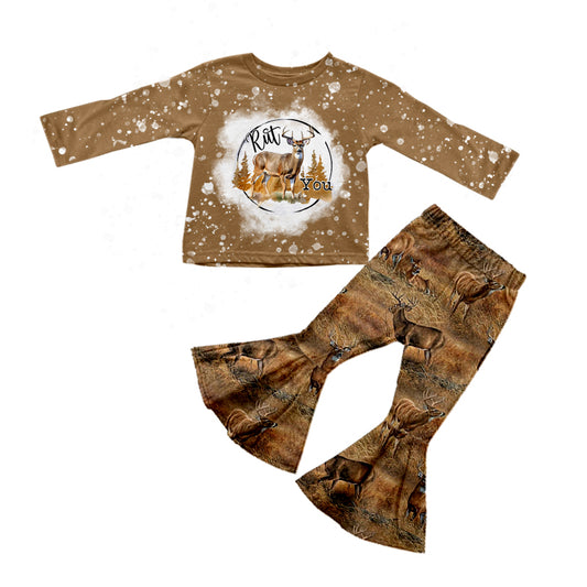 Baby Girls Camo Deer Hunting Tee Shirt Bell Pants Clothes Sets preorder(moq 5)