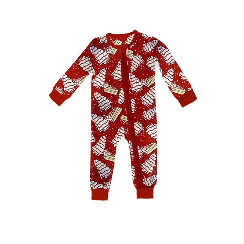 Baby Kids Red Christmas Cake Long Sleeve Zip Rompers preorder(moq 5)