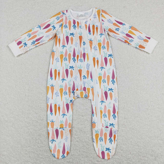 Baby Infant Kids Easter Carrots Footie Zip Rompers