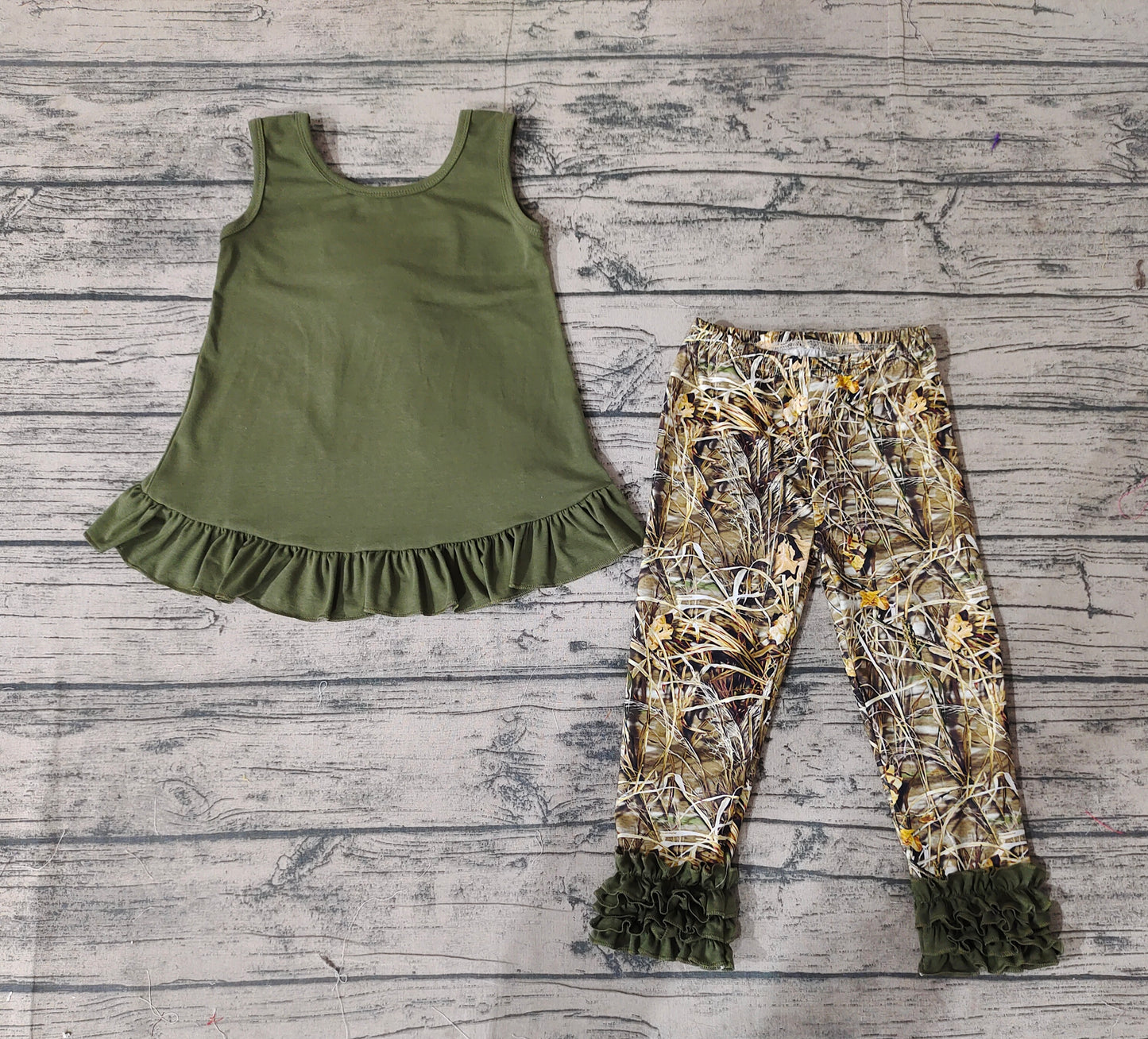 Baby Girls Brown Sleeveless Bow Tunic Icing Ruffle Camo Legging Clothes Sets