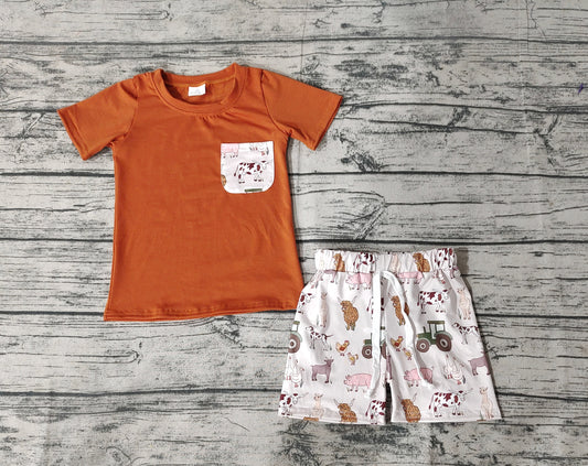 Baby Boys Farm Pocket Short Sleeve Tops Shorts Clothes Sets