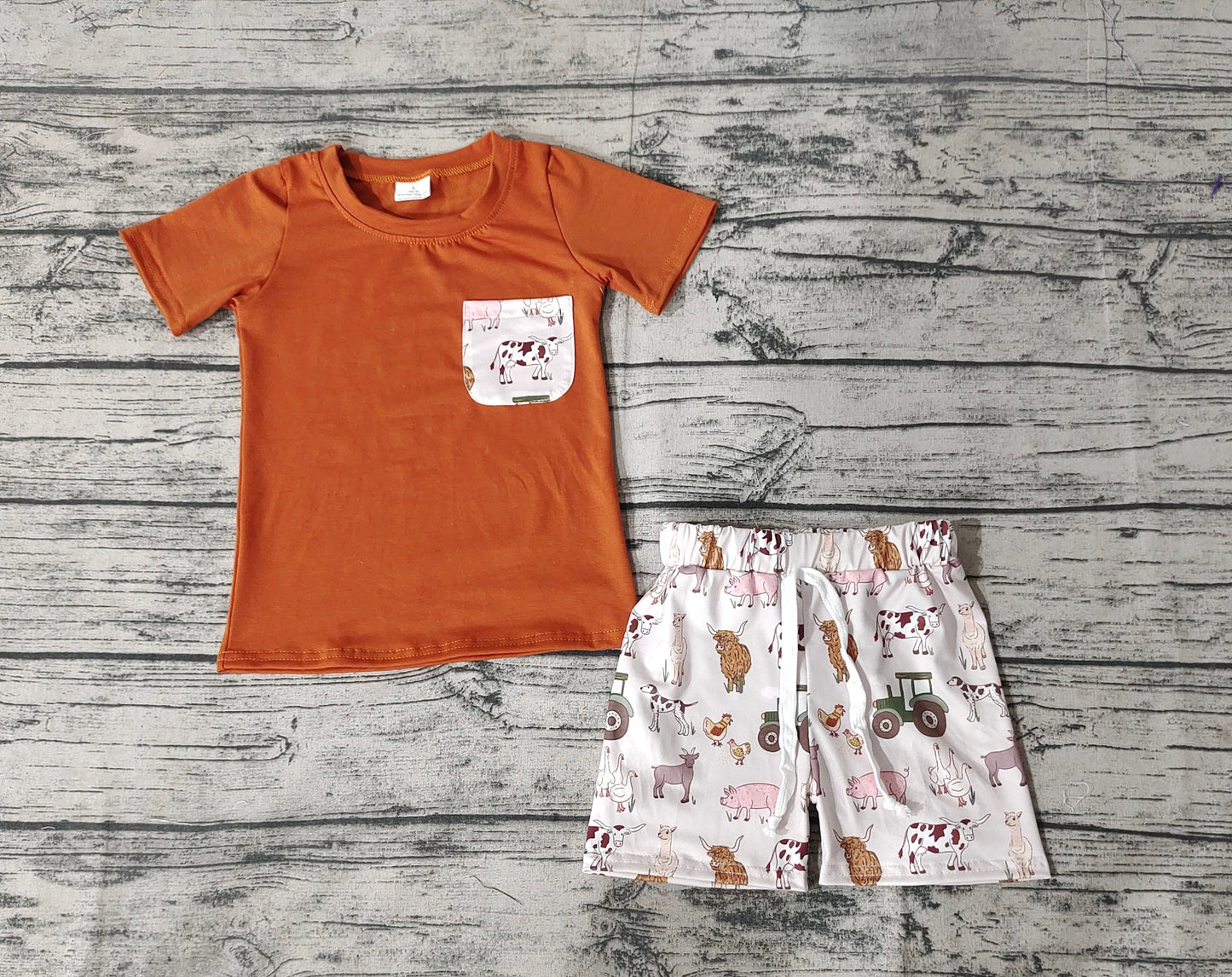 Baby Boys Farm Pocket Short Sleeve Tops Shorts Clothes Sets