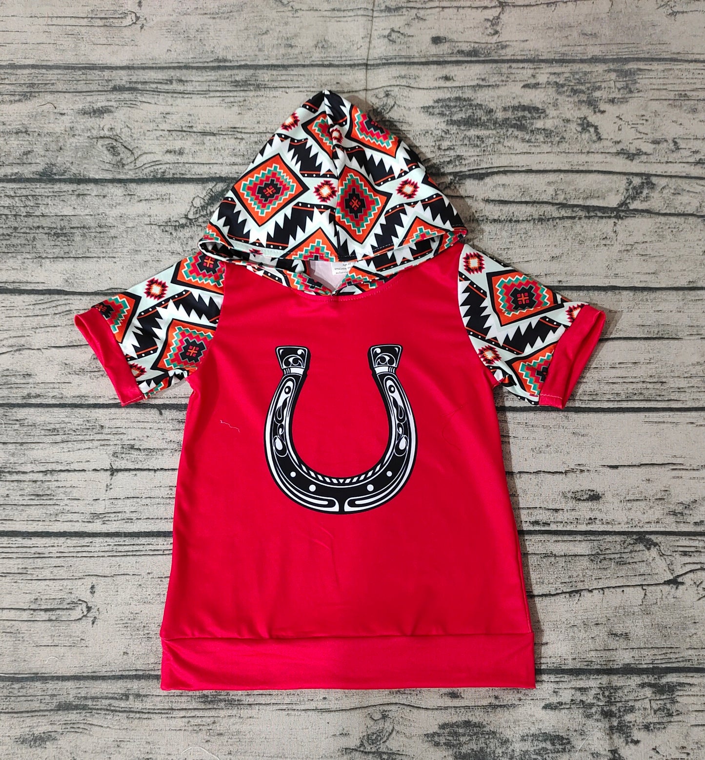 Baby Kids Western Red Horse Shoes Hooded Tops