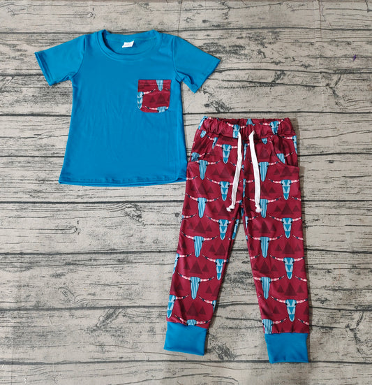 Baby Boys Western Short Sleeve Cow Aztec Pocket Shirt Pants Clothing Sets