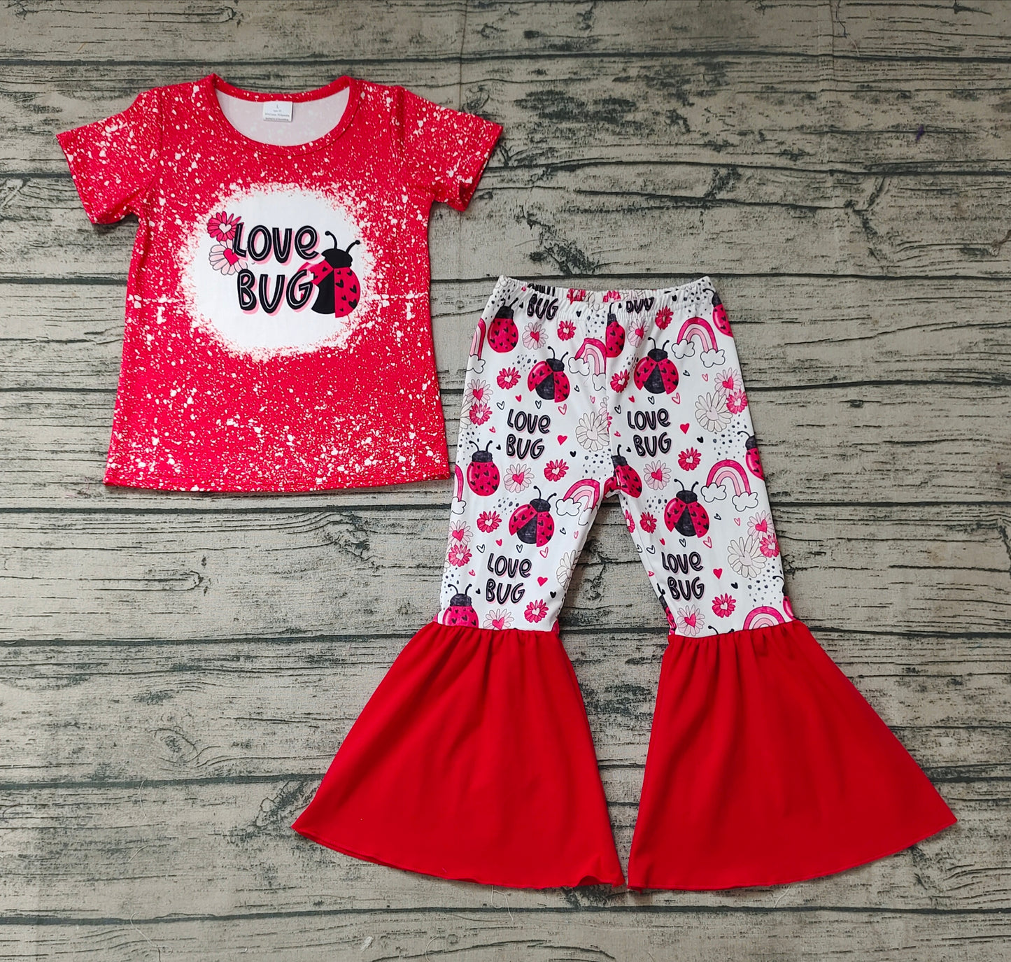 Baby Girls Valentines Red Love Bug Tops Flare Pants Outfits Clothes Sets