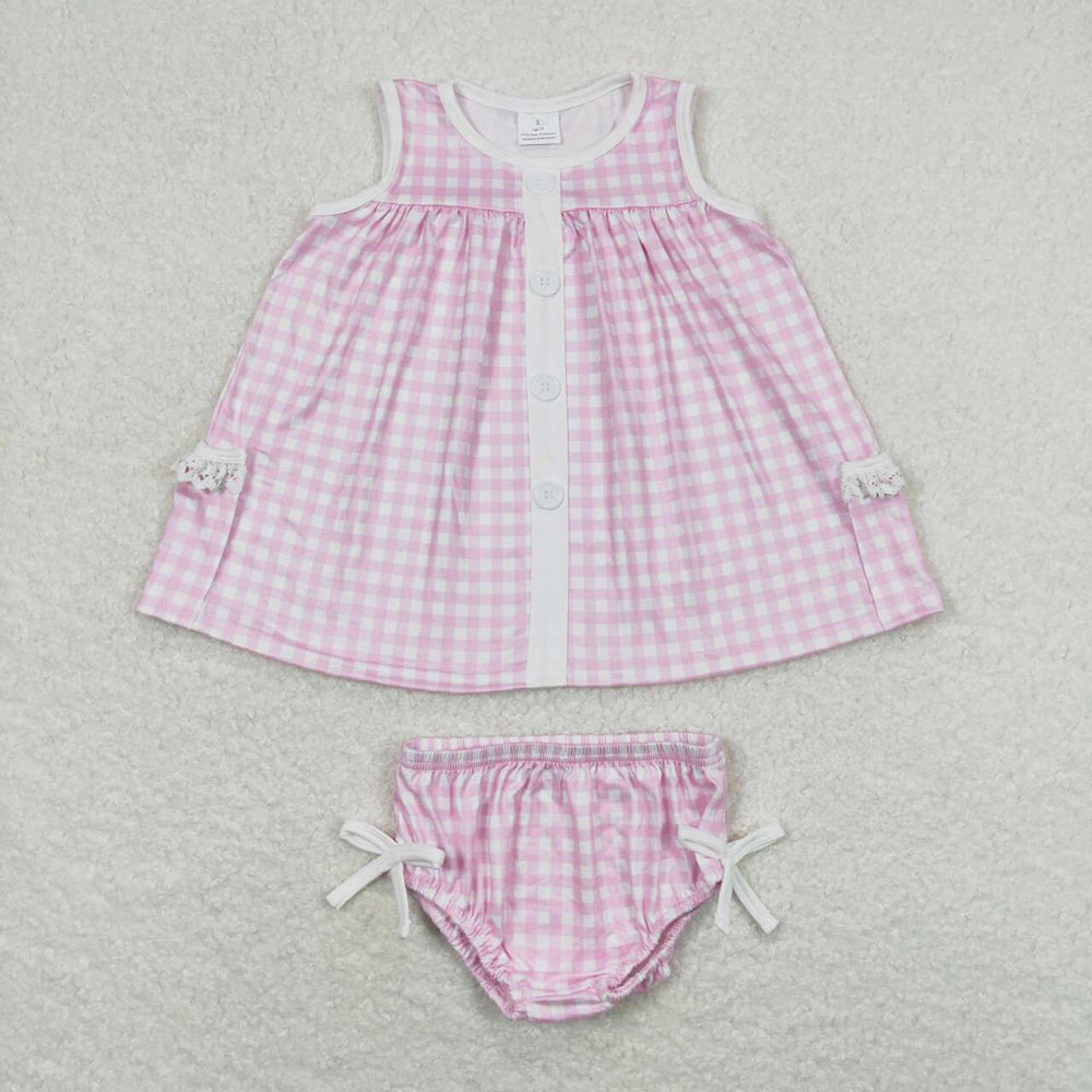 Baby Girls Pink Checkered Tunic Top Bummies Clothes Sets