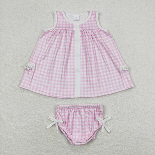 Baby Girls Pink Checkered Tunic Top Bummies Clothes Sets