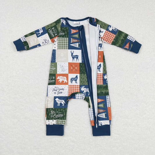 Baby Infant Boys Forest Animal Zip Long Sleeve Rompers