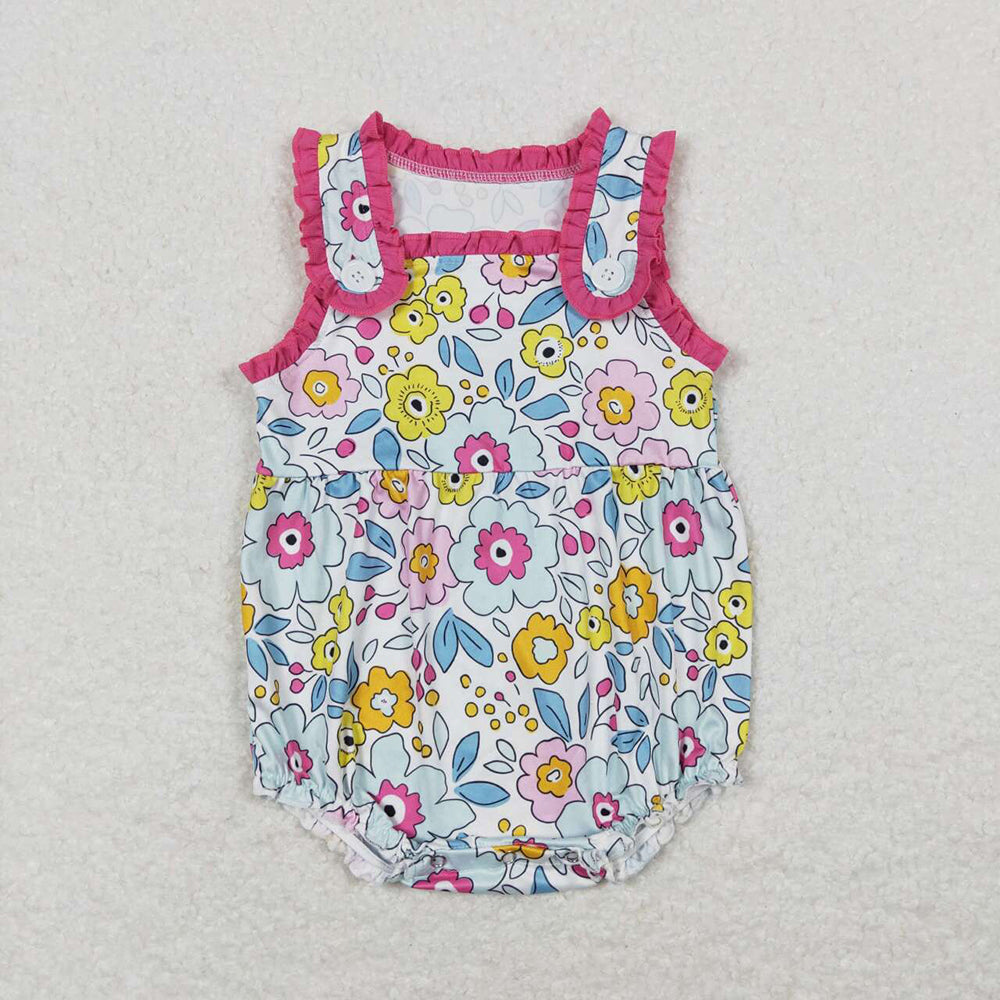 Baby Infant Girls Pink Flowers Buttons Rompers