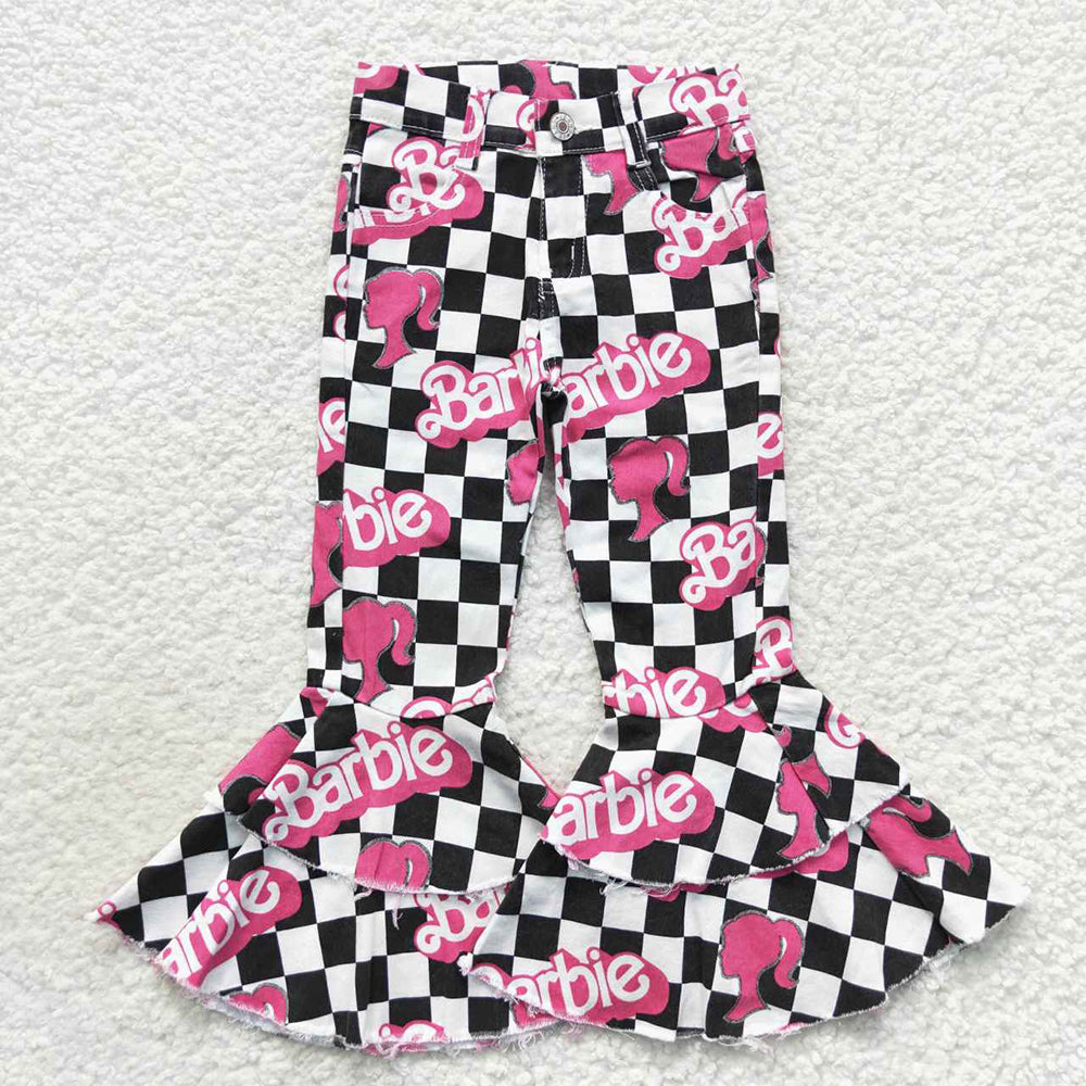 Baby Girls Black Checked Doll Denim Bell Pants