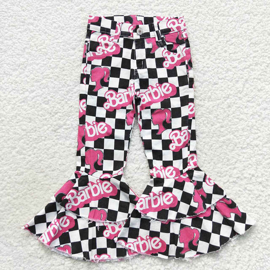 Baby Girls Black Checked Doll Denim Bell Pants