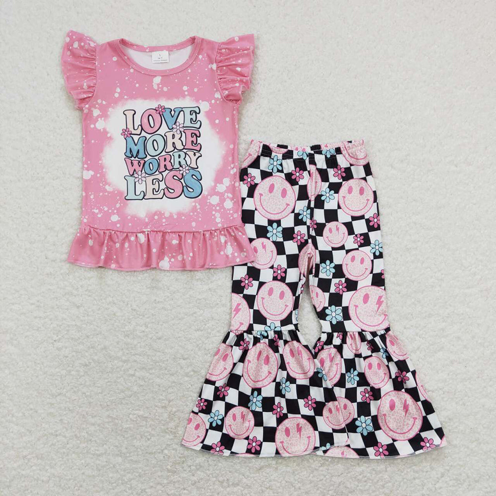 Baby Girls Love More Worry Less Shirt Top Smile Bell Pants Clothes Sets