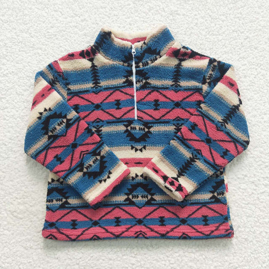 Baby Kids Children Pink Navy Aztec Western Thick Zip Pullovers Tops