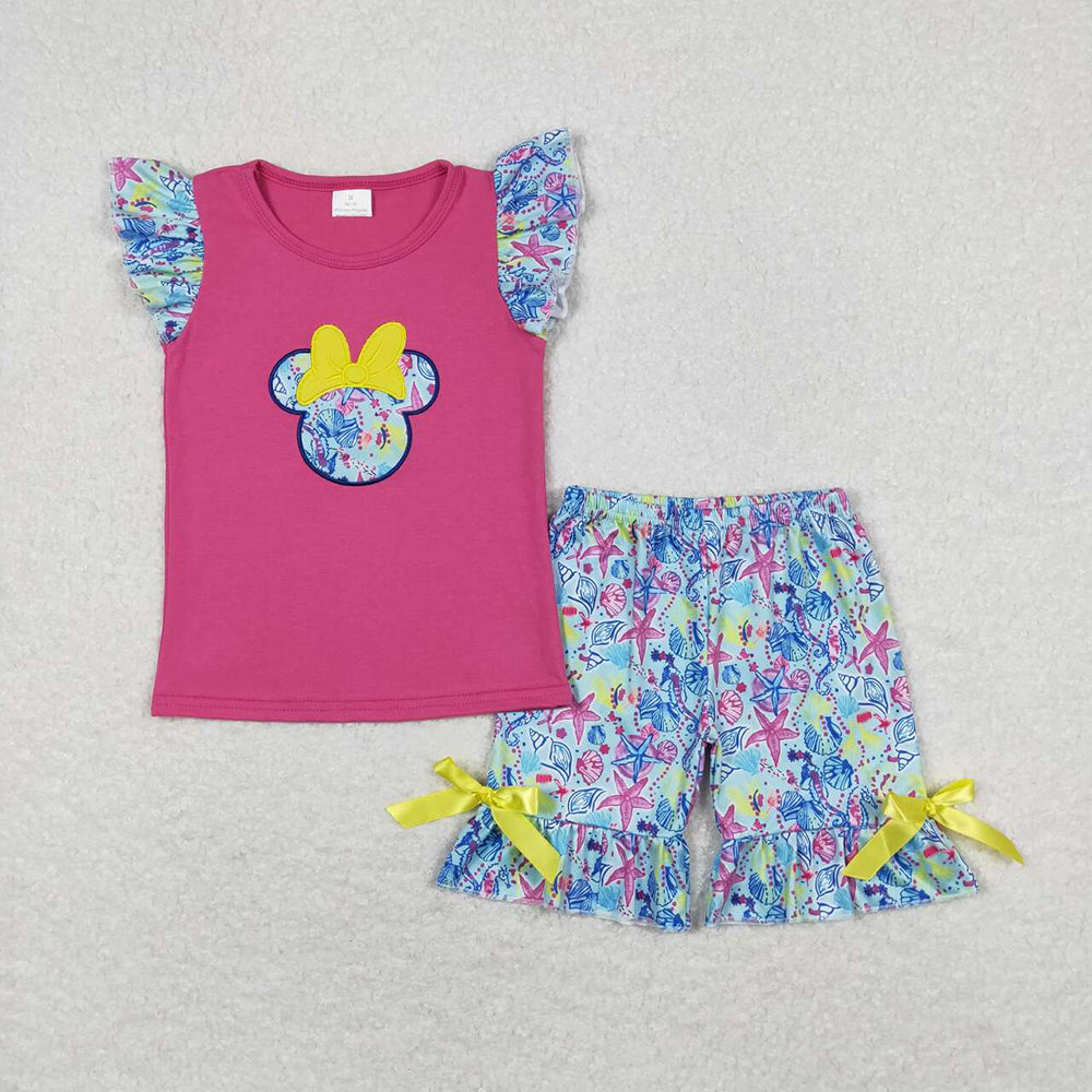Baby Girls Mouse Bow Shirt Top Ruffle Shorts Clothes Sets