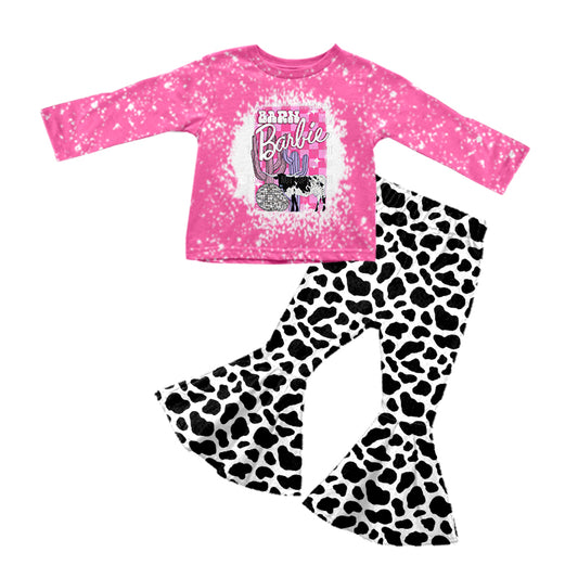 Baby Girls Western Pink Doll Cactus Shirts Bell Pants Clothing Sets preorder(moq 5)