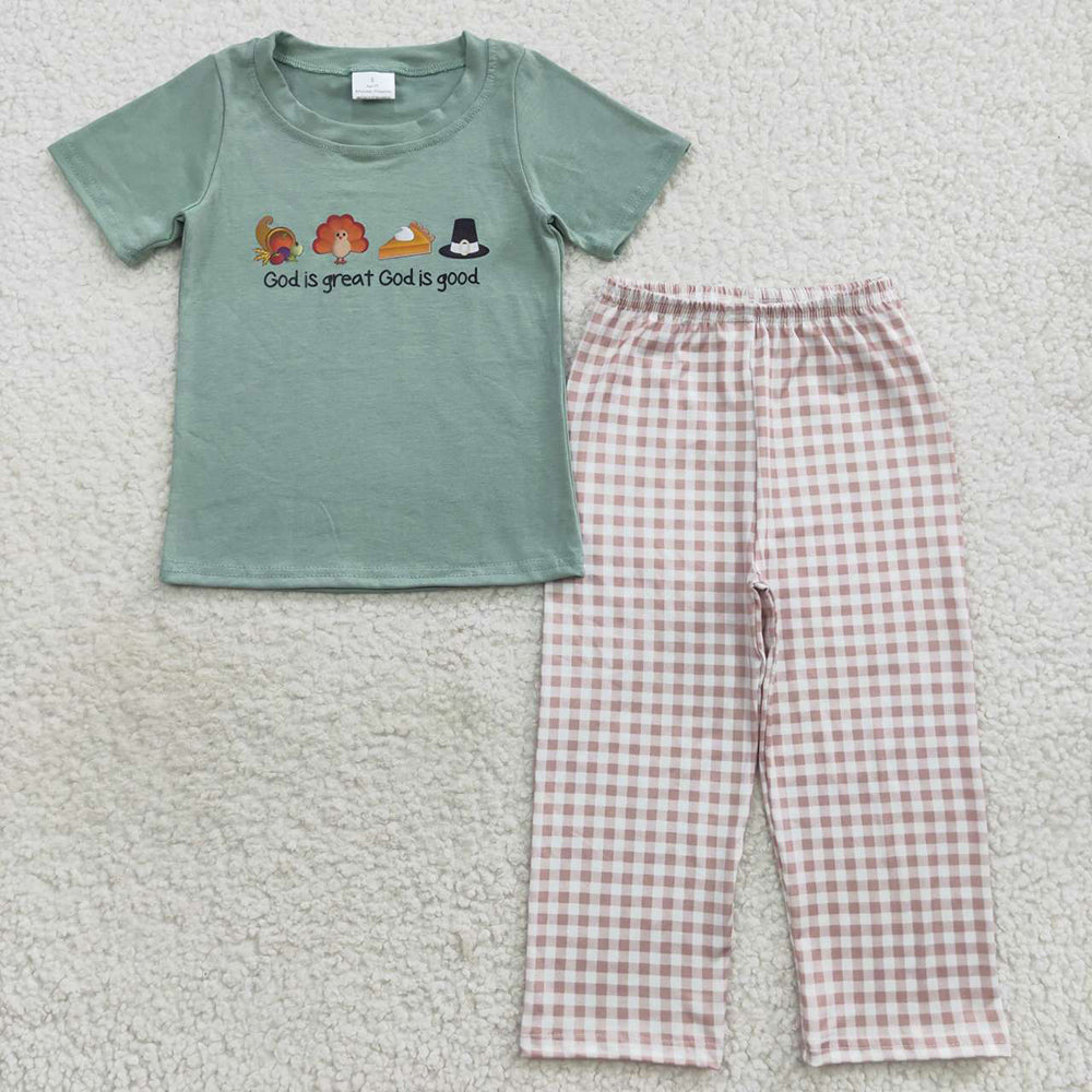 Baby Boys Thanksgiving Green Turkey 2Pcs Pants Clothes Sets