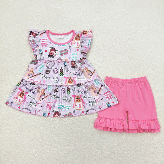 Baby Toddler Girls Singer 1989 Flutter Sleeve Tunic Top Shorts Clothes Sets