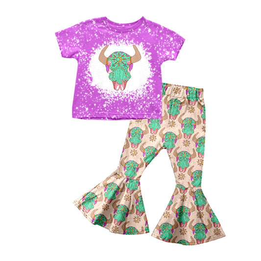 Baby Girls Purple Western Cow Bell Pants Clothes Sets preorder(moq 5)