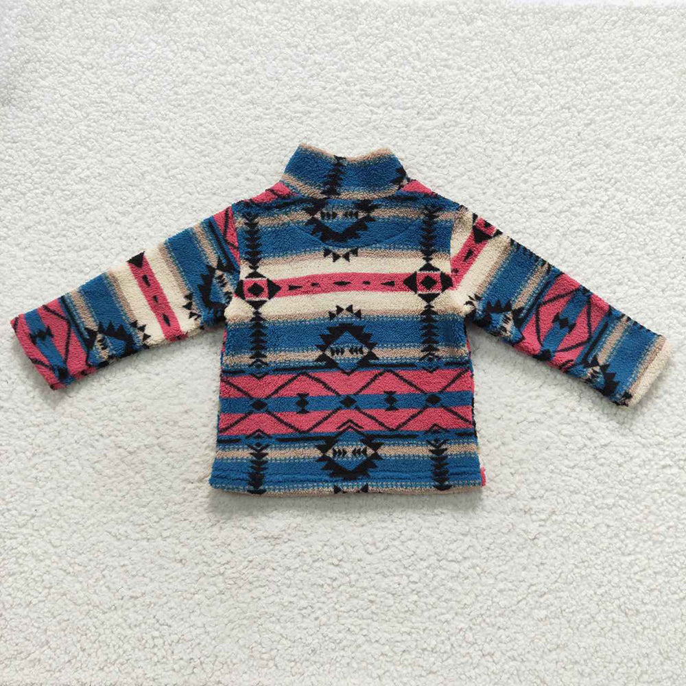 Baby Kids Children Pink Navy Aztec Western Thick Zip Pullovers Tops