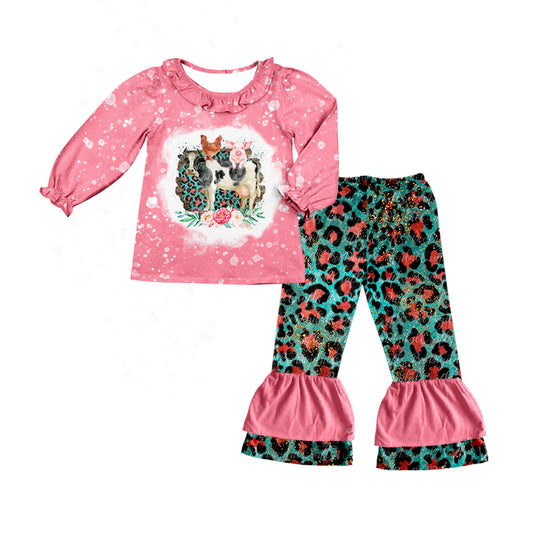 Baby Girls Cows Chicken Shirts Ruffle Bottom Pants Clothing Sets preorder(moq 5)