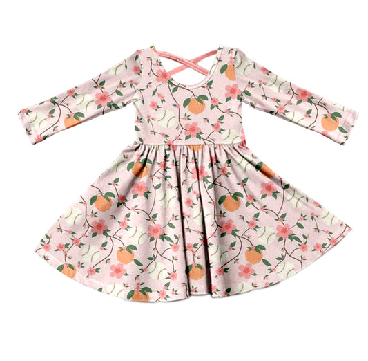 Baby Girls Baseball Peaches Knee Length Pink Dresses preorder(moq 5)