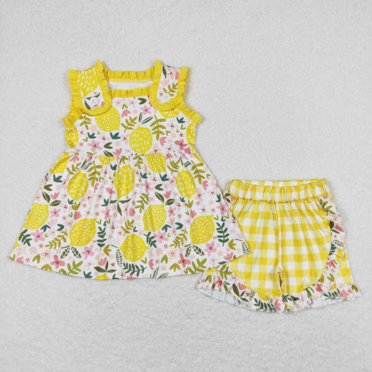 Baby Girls Lemon Flowers Sumer Sibling Sister Clothes Sets