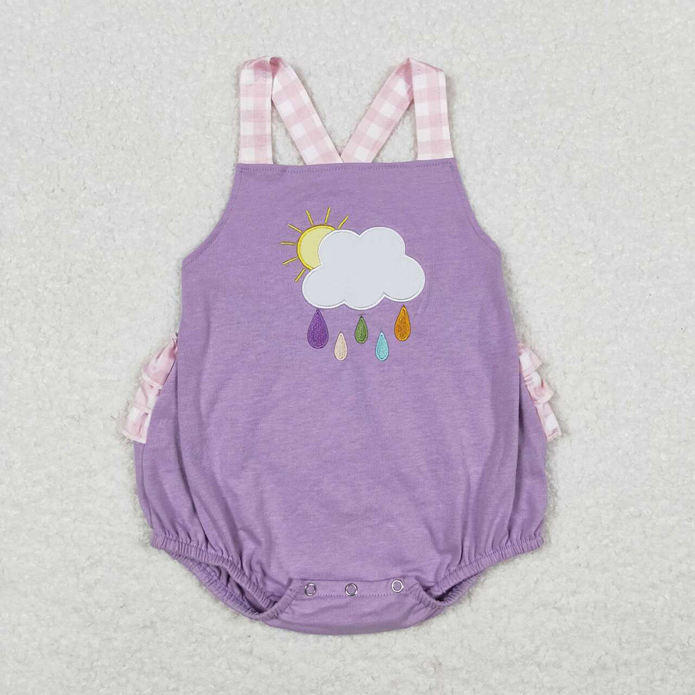 Baby Infant Girls Cloudy Rainy Lavender Ruffle Bubbles Rompers