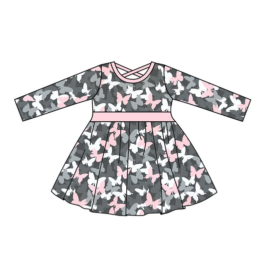 Baby Girls Butterfly Belt Knee Length Pink Dresses preorder(moq 5)