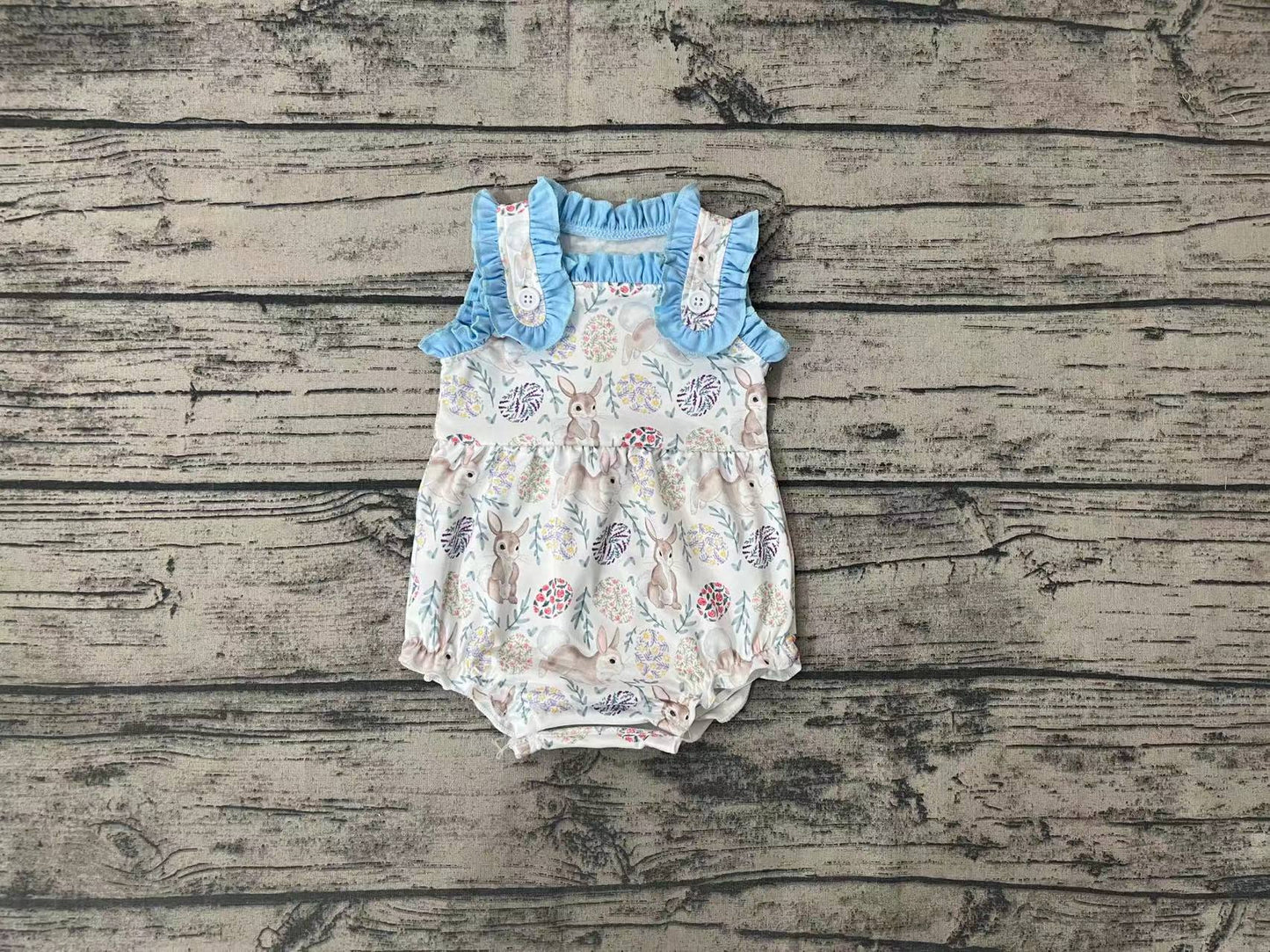 Baby Infant Girls Easter Rabbit Flowers Sleeveless Rompers