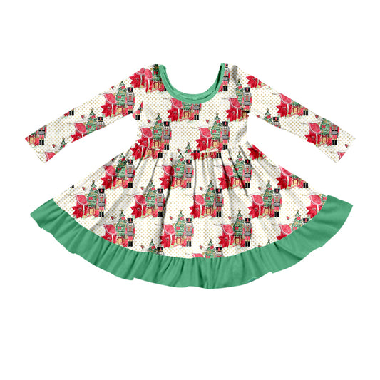 Baby Girls Christmas Soldier Green Ruffle Knee Length Dresses preorder(moq 5)