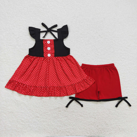 Baby Girls Black Red Princess Flutter Sleeve Tunic Top Shorts Clothes Sets