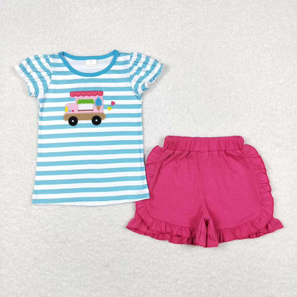 Baby Girls Popstick Car Shirt Top Ruffle Shorts Clothes Sets