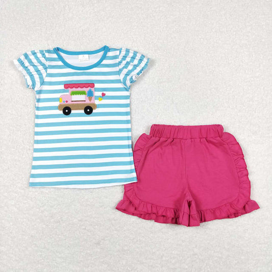 Baby Girls Popstick Car Shirt Top Ruffle Shorts Clothes Sets