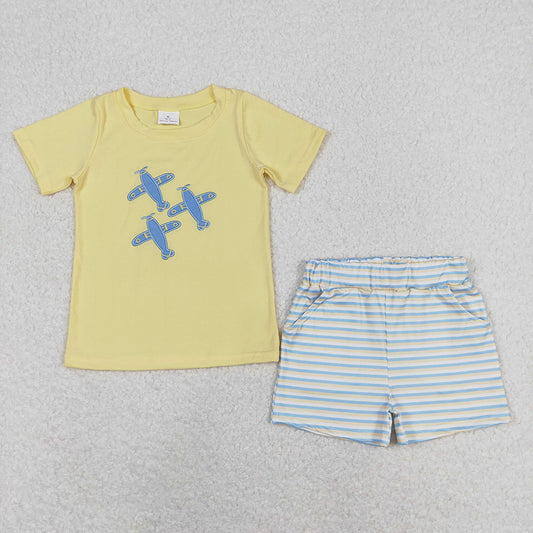 Baby Boys Planes Short Sleeve Tee Shirts Stripes Shorts Clothes Sets