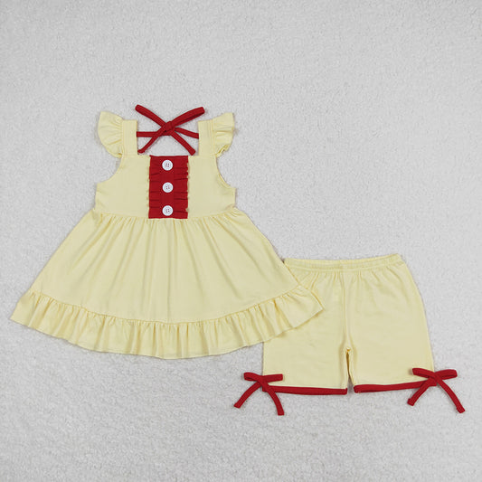 Baby Girls Yellow Princess Flutter Sleeve Tunic Top Shorts Clothes Sets