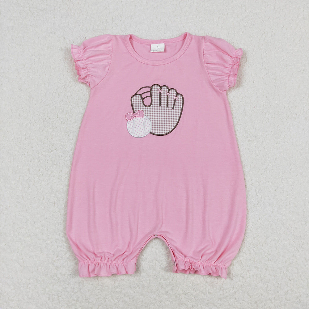 Baby Infant Girls Baseball Pink Short Sleeve Summer Rompers