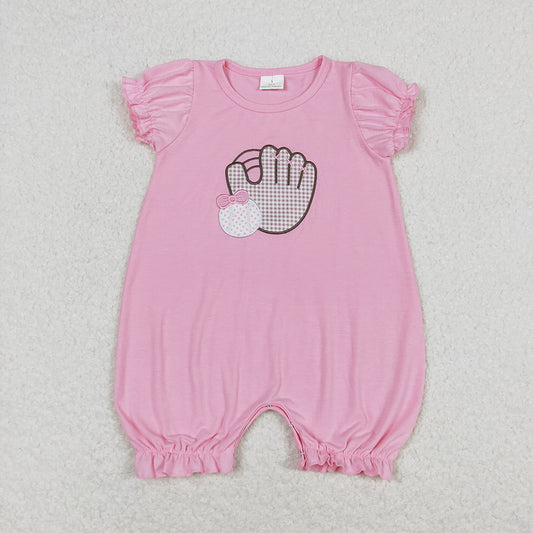 Baby Infant Girls Baseball Pink Short Sleeve Summer Rompers