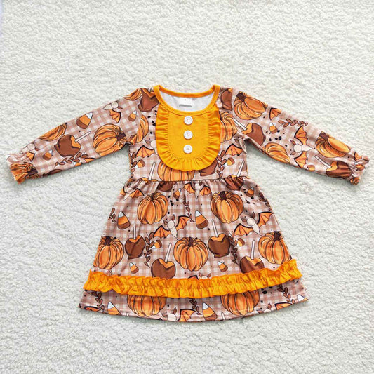 Baby Girls Pumpkin Fall Knee Length Ruffle Dresses