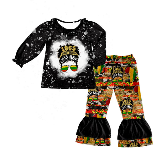 Baby Girls Black History Shirts Ruffle Bottom Pants Clothing Sets preorder(moq 5)