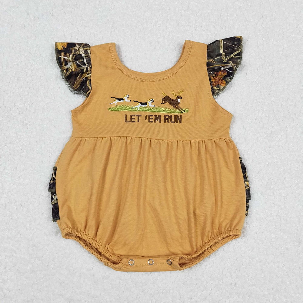 Baby Infant Girls Let'em Run Flutter Sleeve Deer Rompers