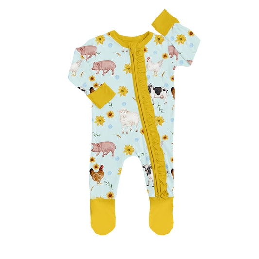 Baby Girls Farm Ruffle Zip Rompers preorder(moq 5)