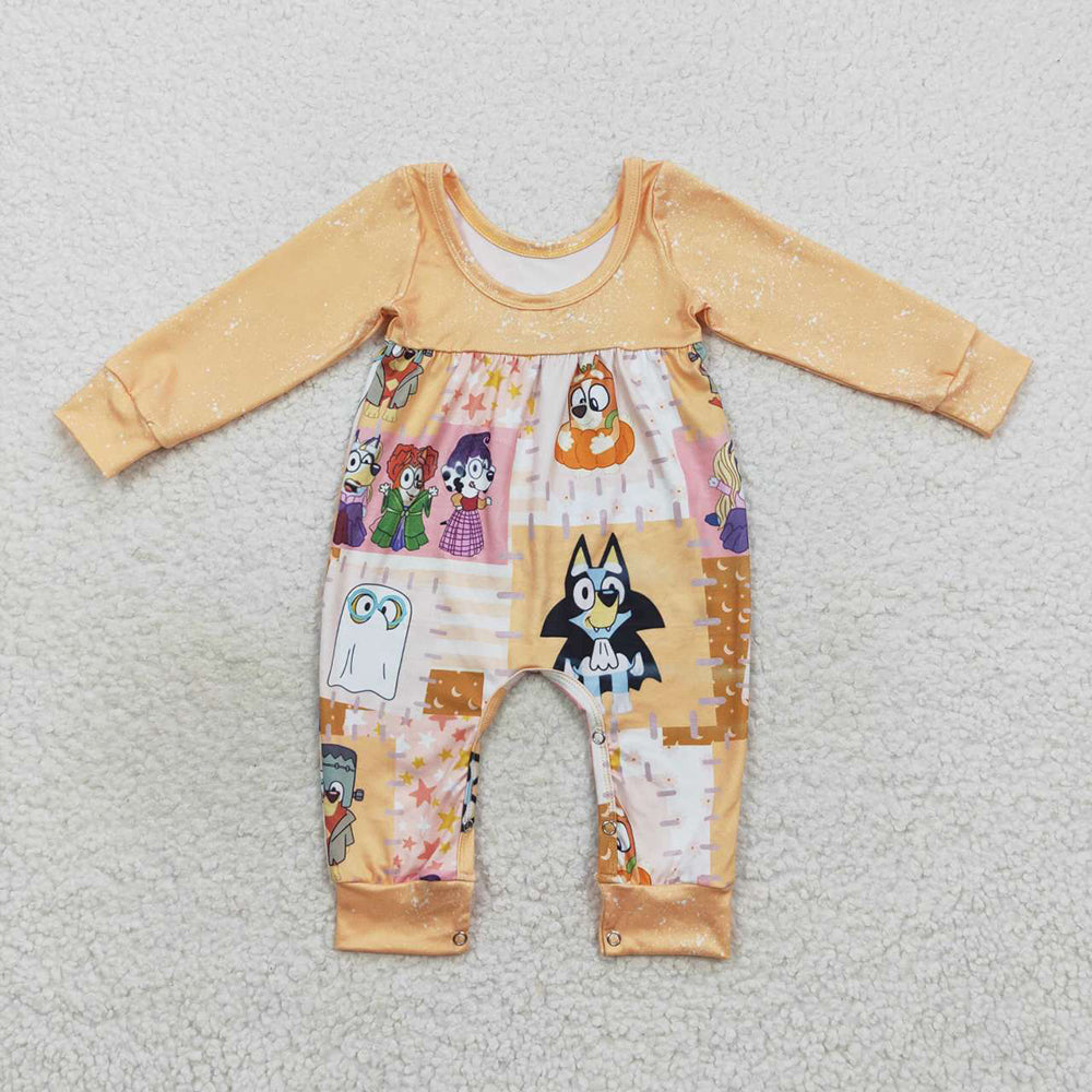 Baby Kids Halloween Dogs Orange Long Sleeve Rompers