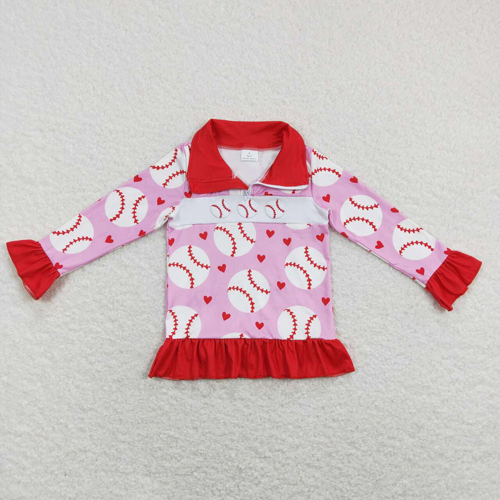 Baby Girls Pink Baseball Zip Long Sleeve Pullovers Tops