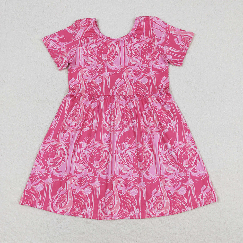 Baby Girls Pink Flamingo Short Sleeve Knee Length Dresses