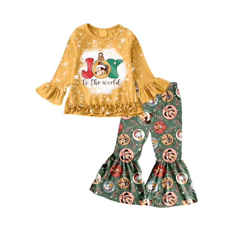 Baby Girls Christmas Joy Cartoon Bell Bottom Pants Clothes Sets preorder(moq 5)